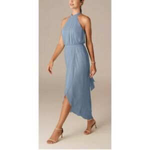 AW BRIDAL 4 S light dusty blue chiffon Larya halter party midi dress NEW 0B4